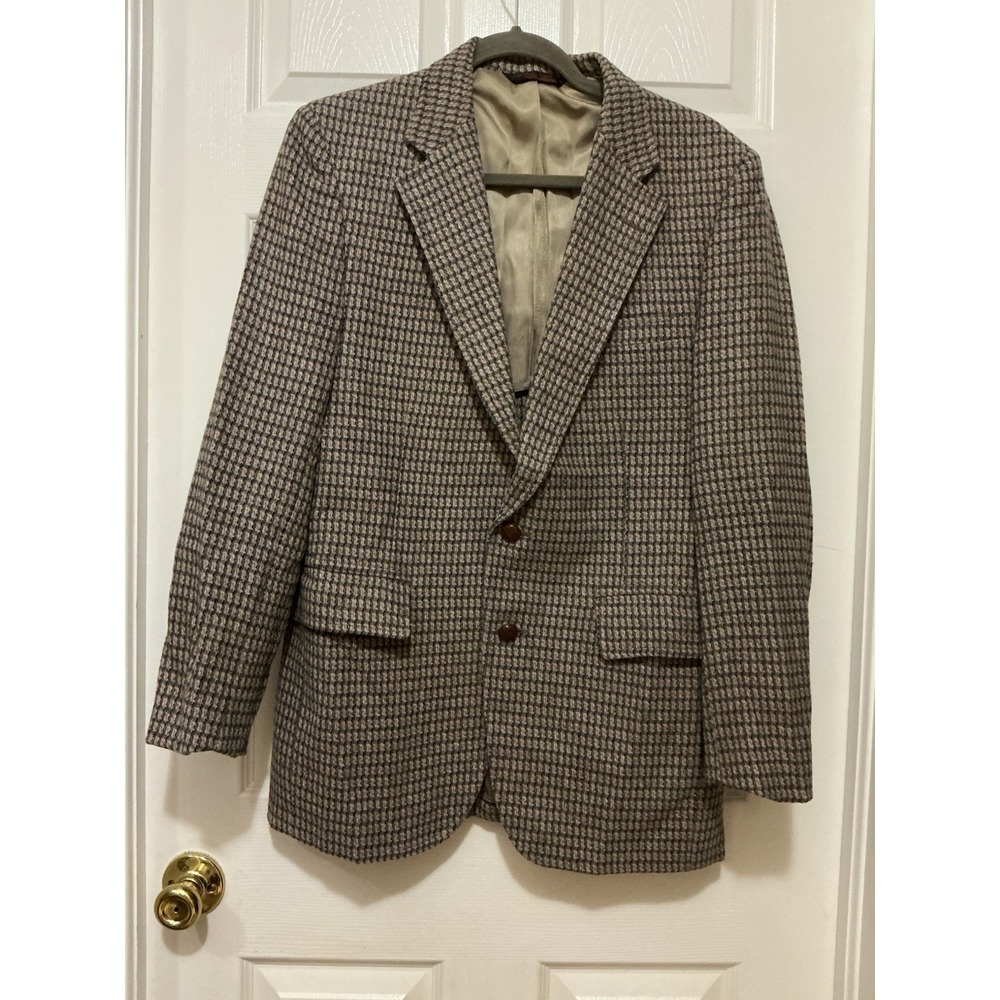 Strombergs John Weitz Signature‎ Men's VTG Houndstooth Sport Coat Jacket Wool 42